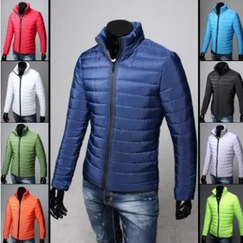 

Autumn Winter Men's Parkas Jacket Men's Slim Thick Parkas Jacket Fashion male Candy Color Striped Jackets And Coats