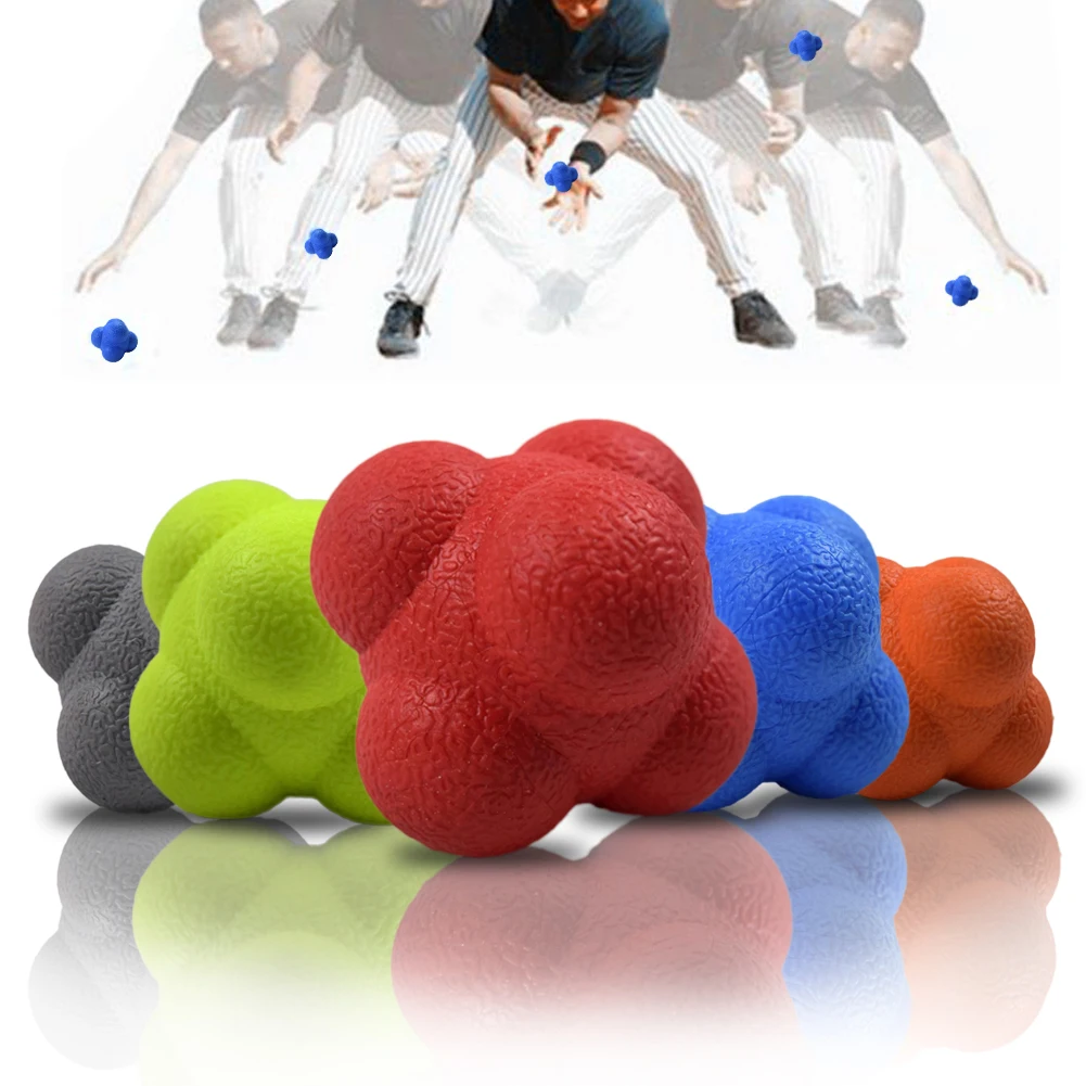 Hexagonal Reaction Ball Elastic Baseball Training Coordination Reflex Workout Exercise Fitness Outdoor Agility Tennis TPR Sports