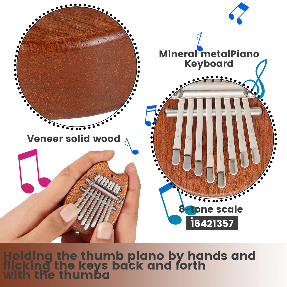 Keys Thumb Piano with Lanyard(Chain) Solid Wood(Acrylic) Finger Wonderful Sounds Instrument for Kids and Adults | Игрушки и хобби