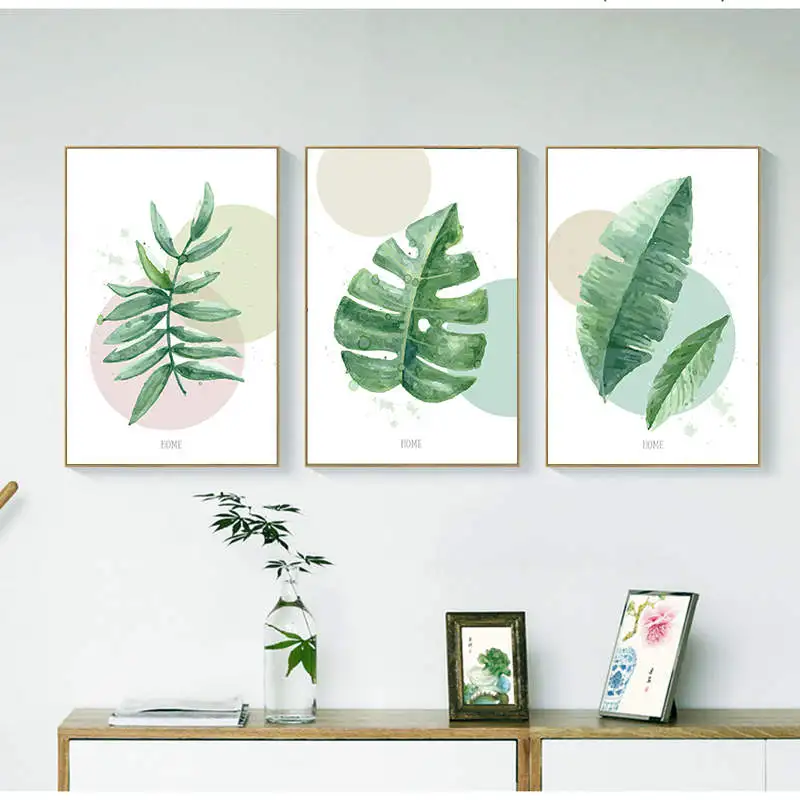 Зеленый лист Monstera печать плакат стены Искусство Холст Картина Акварельная