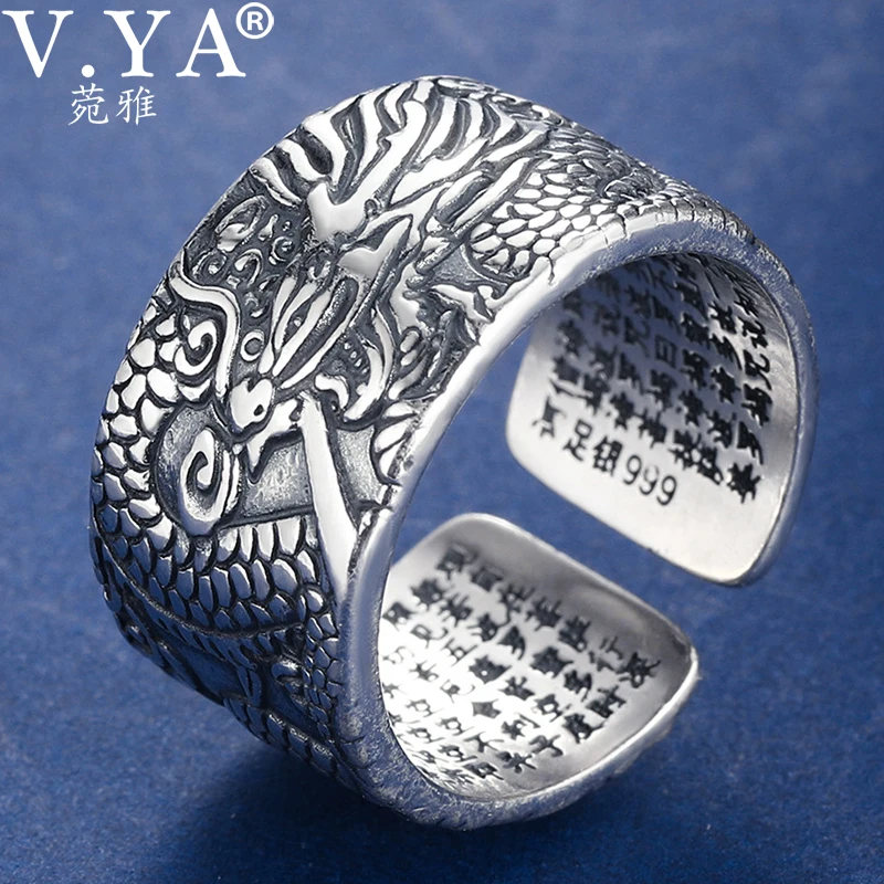 V. YA, Стерлинговое Серебро 990 пробы, кольца с драконом для мужчин, Homme, Ретро стиль, открытое тайское серебрянное кольцо, ювелирное изделие, классный подарок на день рождения
