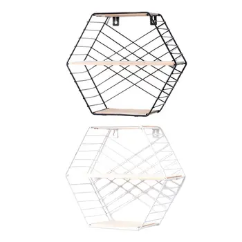 

Simple Geometry Wall Mounted Floating Shelf Wood Metal Wire Hexagon Plant Flower Storage Shelves Display Perfect Decor