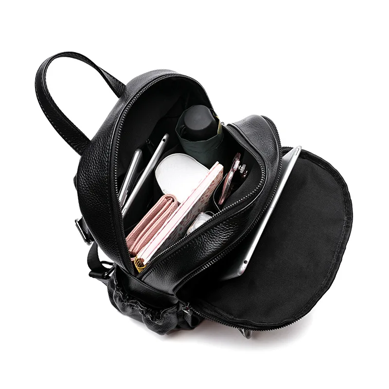 Women's Backpack Lady Simple Elegant Black Genuine Leather Knapsack Colleague Student Girls Schoolbag Travel Packsack 4