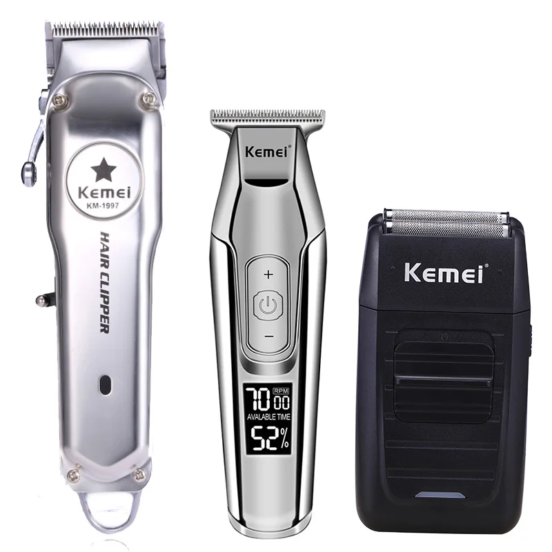  Kemei All Metal Professional Electric Hair Clipper Rechargeable Hair Trimmer Haircut Machine Kit KM