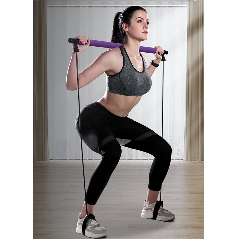 

Fitness Sport Pilates Bar Kit Gym Workout Stick Pilates Exercise Bar Kit with Resistance Band Body Building Puller Yoga Rope