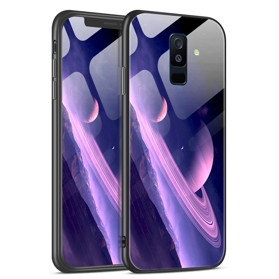 Для samsung Galaxy A6+ A8+ звездный узор из закаленного стекла жесткий чехол для Galaxy A6 A8 Plus полная защита ударопрочный корпус - Цвет: W365