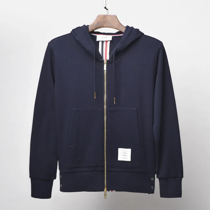 dark blue ТБ том модный бренд мужская повседневная куртка с капюшоном с трехцветной лямкой на молнии спортивные толстовки мужские весенние толстовки мужские - Цвет: dark blue