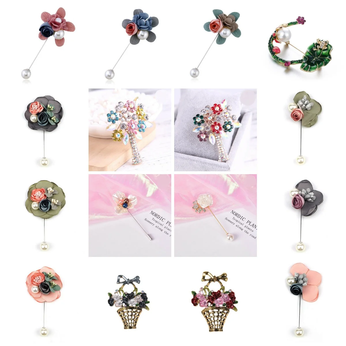 Ladies Cloth Art Pearl Fabric Flower Brooch Pin Cardigan Shirt Shawl Pin Professional Coat Jewelry Accessories