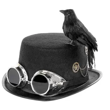 

Party Hats Halloween Masquerade Cosplay Crow Hat Retro Steampunk Hat with Goggles Party Cap Costumes Halloween Party Supplies
