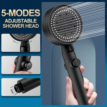 Black Color Colour Massage Shower Head Water Saving 5 Modes Adjustable High Pressure Shower Head One Button To Stop Water Eco-Friendly Water Saving Shower Head 1