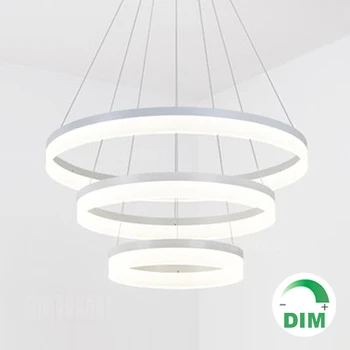 

Modern Round Ring Circular Dimming LED Chandelier Light Dim Hanging Lamp Light Pendant Lamp Brushed LED Bulbs Semiflush Mount AC