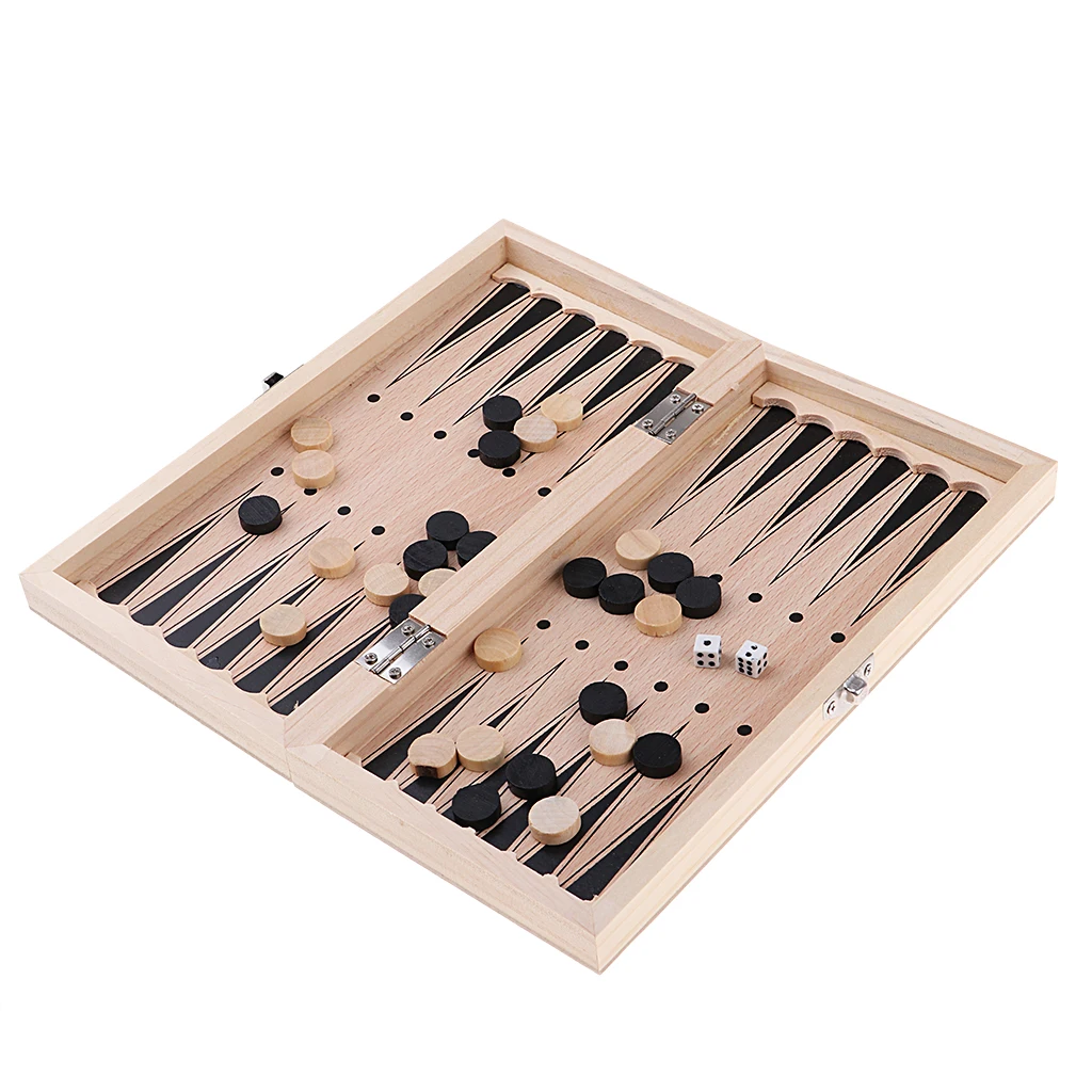 24x24cm Premium Folding Wood Chess Set Built in Storage & Round Extra Pieces