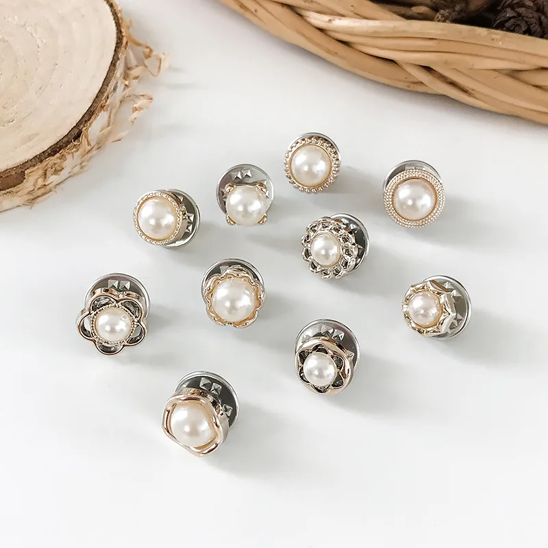 Pearl 10 шт./компл. лаконичная благородная пуговичная брошь женская мода милые фиксированные украшения из ткани пуговицы костюм для разных форм одежды - Цвет: Pearl