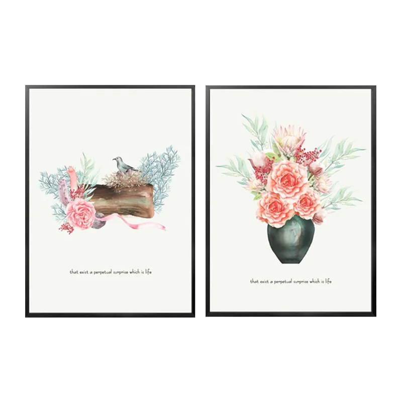 Скандинавский минималистичный акварель розовые цветы птицы художественный