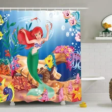 MTMETY Cartoon בת ים מקלחת וילון ים העולם עמיד למים אמבטיה וילונות לאמבטיה רחצה כיסוי גדול עם 12pcs ווי C-2(China)