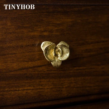 

Retro Phalaenopsis Knob and Handle Gold flower handle French Nordic drawer pull Cabinet door knobs brass Vintage Decor Hardware