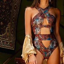 Bunvel, сексуальный цельный купальник, змеиный принт, купальный костюм для женщин, цельный, с вырезами, купальный костюм, Бразильская пляжная одежда для плавания