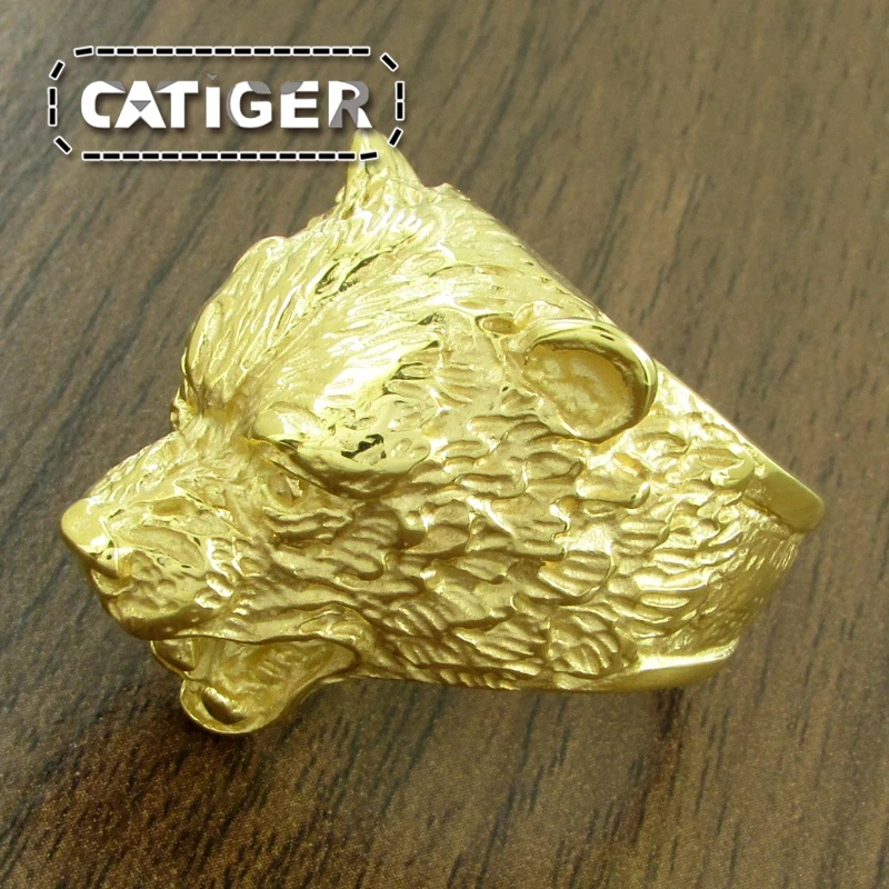 Punk 316L Stainless Steel Bear Animal Ring For Man Silver color Golden Brown Bear Head Ring Jewelry 6