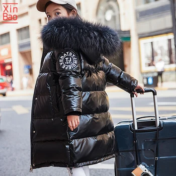 

XINBAO -30 Winter jacket for girls Snowsuit Duck Down Jacket waterproof Outdoor hooded coat Boys Kids parka real fur clothing