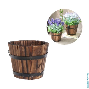 

Retro Round Wooden Flower Pots Planter Barrel Home Garden Outdoor Decoration