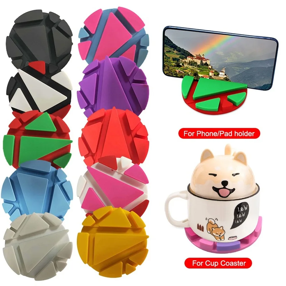 Multifunctional Desktop Stand Table Mat Colorful Silicone Phone Holder Unique Geometric Bracket 2 In 1 Stand Drink Coasters