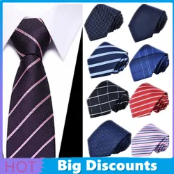 8cm Wedding Wide Polyester Silk Business Ties Classic Men's Stripe Navy Wedding Neckties Woven Solid Tie Polka Dots Neck Ties