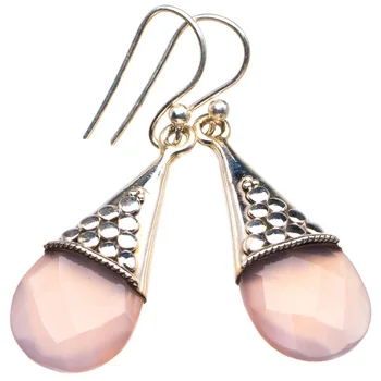 

Natural Rose Quartz Handmade 925 Sterling Silver Earrings 1.5" D3671