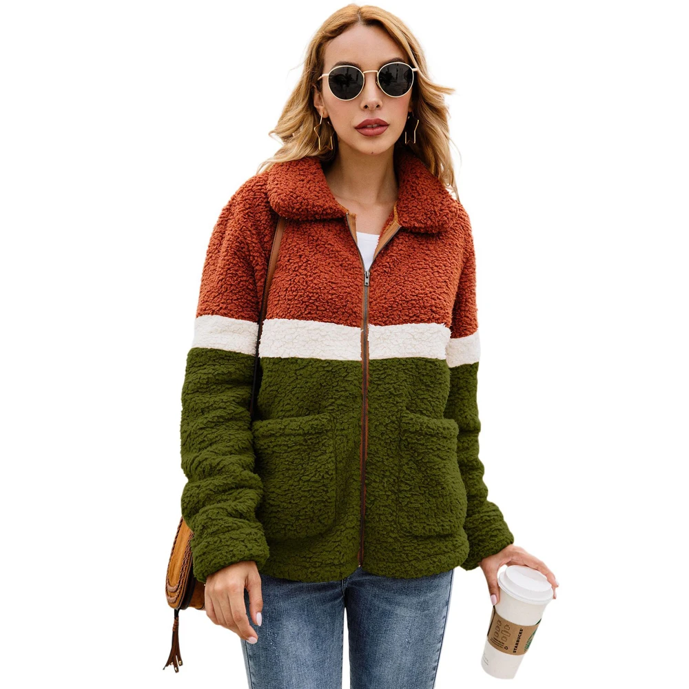 Autumn Winter Faux Fur Coat Women Casual Loose Teddy Coat Female Thick Warm Turn-down Collar Patchwork Fur Jackets Outwear
