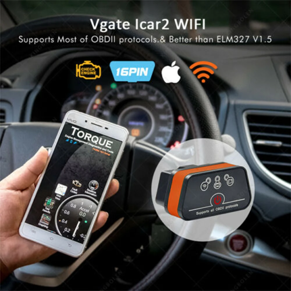 OBDII сканер Vgate iCar2 ELM327 Bluetooth Wi-Fi автомобильный диагностический инструмент 327 OBD2 считыватель кодов ODB сканер для IOS Android