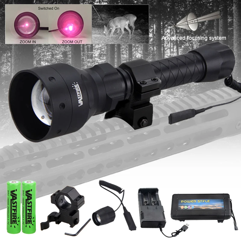 Zoom Infrared IR 850nm Night Vision Red LED Flashlight Torch Hunting Lamp 