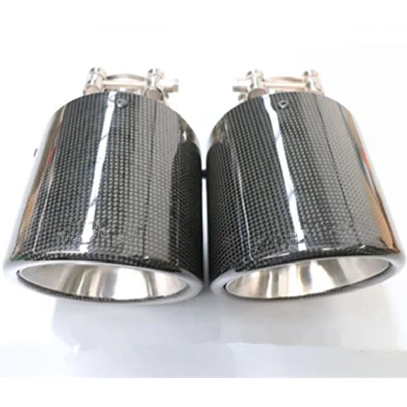 1X 114MM Outlet Glossy Carbon Fiber exhaust tip 304 Stainless Steel Universal Muffler tips exhaust pipe