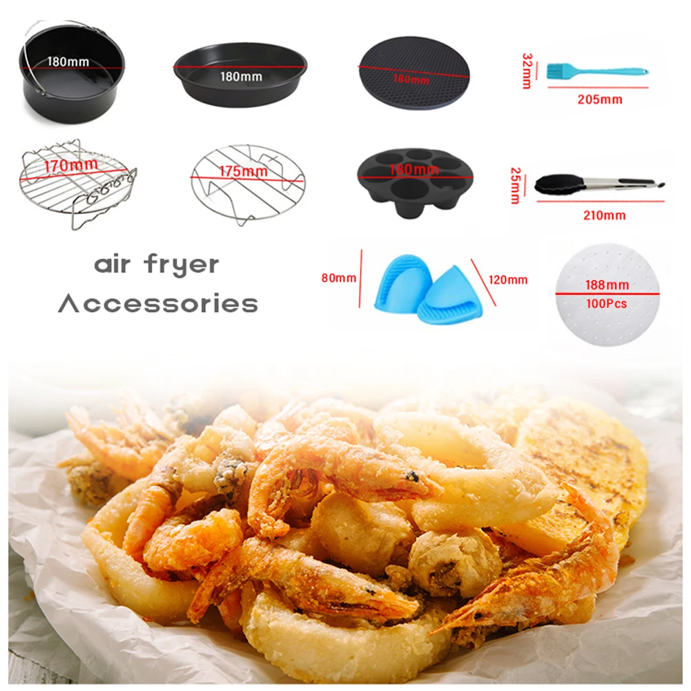 12pcs Carbon Steel Fine Quality Air Fryer Accessories Kit Professional Home Kitchen Cooking Tools Set Airfryer 7inch