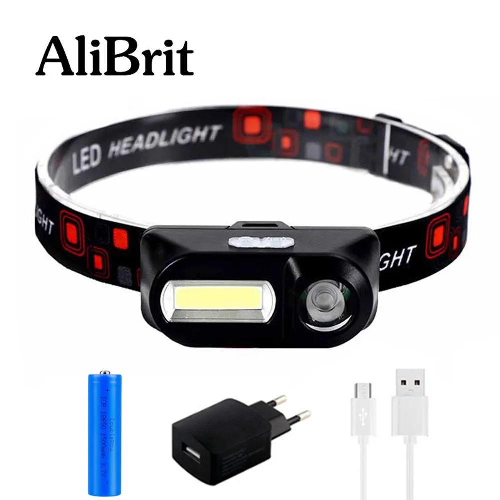 D20 AliBrit XPE + COB светодиодный налобный фонарь с датчиком движения ультра яркий