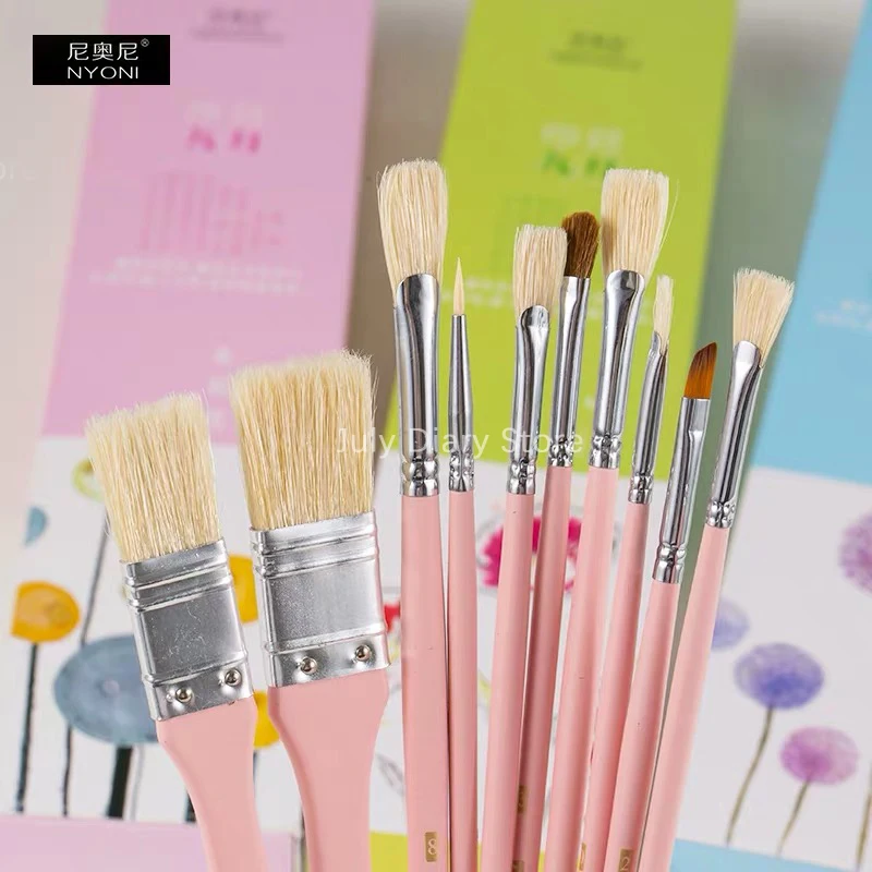 

NYONI Gouache Pen Set N8139 Blue/Pink/Green 10pcs Gouache Oil Painting Pig Bristle Nylon Wolf Hair Art Supplies Drawing Tool