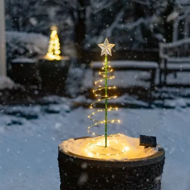 Solar outdoor garden Christmas tree light stand garden LED ground lamp string waterproof IP65 star lantern
