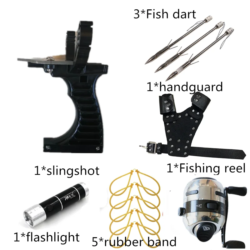 New Fishing Set Slingshot Hunting Catapult Suit Outdoor Shooting Fishing  Reel + Darts Protective Gloves Flashlight Tools - AliExpress