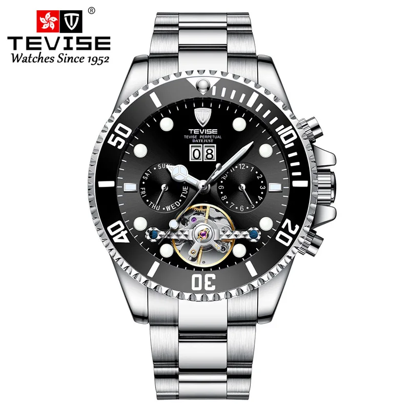 Tevise, роскошный модный бренд, механические часы, мужские automatic Tourbillon, золотые часы, повседневные водонепроницаемые часы, мужские часы - Цвет: T823F1