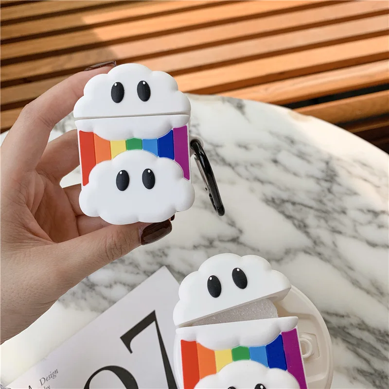 3D чехол для AirPods мультяшный наушник чехол для Airpods 2 милые аксессуары силиконовый чехол с брелком милый дизайн Радуга облако