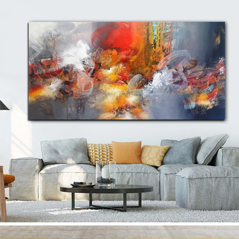 Абстрактная Современная Картина на холсте с изображением красных облаков