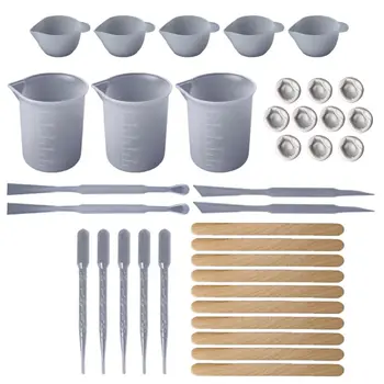 

1 Set DIY Epoxy Resin Tools Measure Cups Silicone Cup Mix Stick Wooden Sticks Dropper Adjustment Adjuster Jewelry Making Handmad