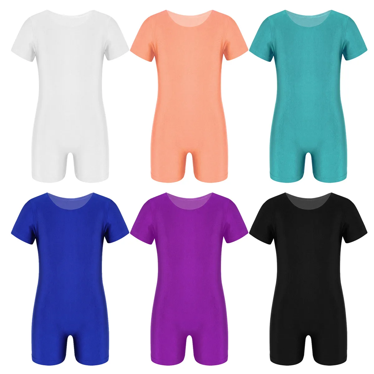 

Kids Unisex Short Sleeve Solid Color Stretchy Gymnastics Leotard Sports Unitards Boys Girls Ballet Dancewear Workout Jumpsuit