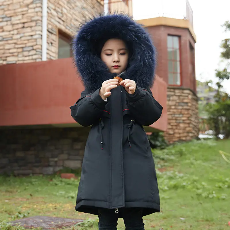 Модный брендовый пуховик для девочек; теплые детские парки; пальто с мехом для подростков; утепленная верхняя одежда для холодной зимы