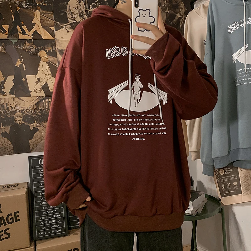 

Mens Graphic Hoodies for Men Long Sleeve Printed Sweatshirt Loose Fit Teens Korean Fashion Pullover Clothes Oversized Streetwear