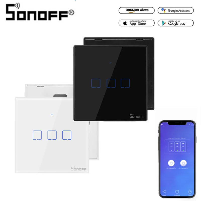 SONOFF T2EU TX Smart Wi Fi настенный сенсорный выключатель с рамкой умный дом 1/2/3 банды 433