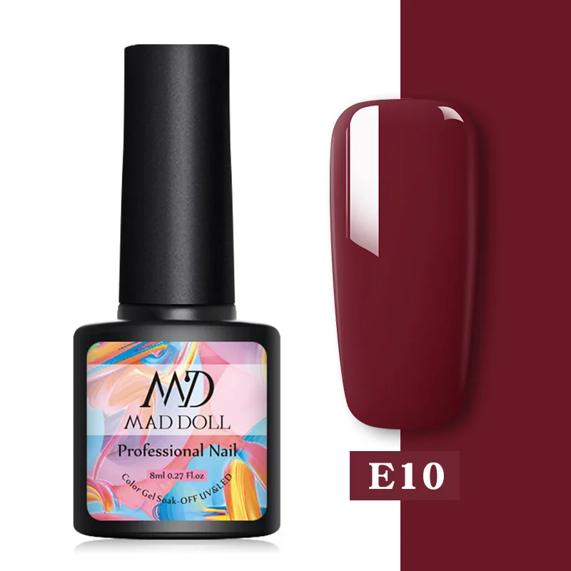E10 MAD DOLL, 8 мл, Твердый Цветной Гель-лак для ногтей, однократный замачиваемый УФ-Гель-лак, долговечный гель для ногтей, для самостоятельного дизайна ногтей - Цвет: E10