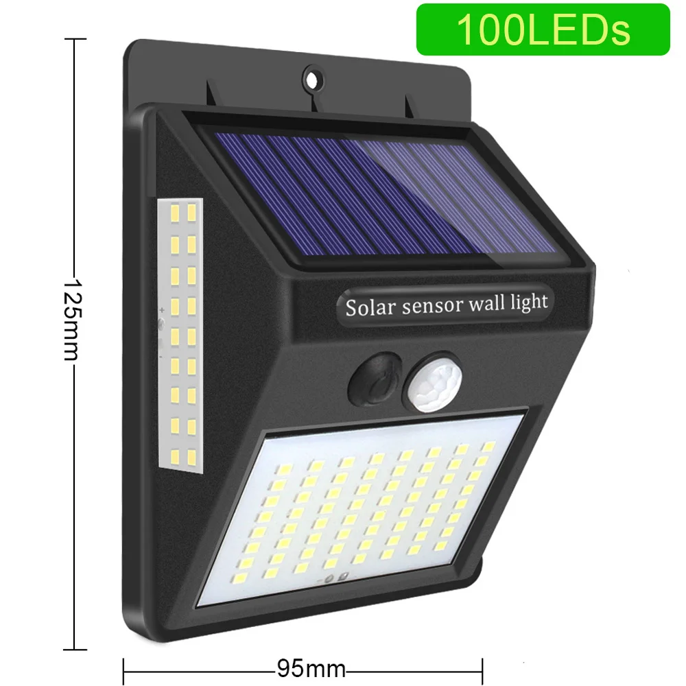 100 светодиодный лампа на солнечной батарее с датчиком движения наружная водонепроницаемая лампа на солнечных батареях для украшения сада безопасный солнечный светильник уличный настенный светильник - Испускаемый цвет: 1 Piece