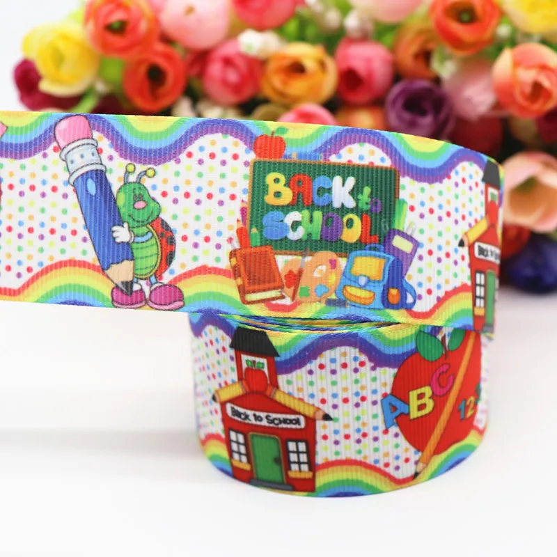 5 Yards 1.5'' (38MM) Back To School Printed Grosgrain Ribbons Hair Bows/ Gift Packaging DIY Handmade Materials Y19071904