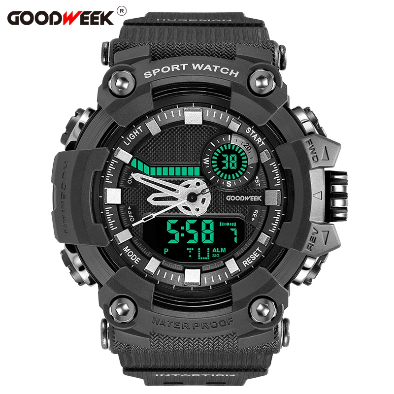 

GOODWEEK Military Waterproof Man Sport Watch Multifunctional Analog Digital Quartz Watch Dual Display Watches Relogio Masculino