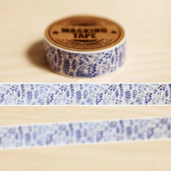 

1 Pcs 1.5cm Wide Blue Plant Paper Decorative Adhesive Washi Tape DIY Scrapbooking Sticker Label Masking Tapes Stationery