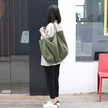 Simple Large Capacity Reusable Shopping Bag Art Canvas Shoulder Bag Versatile Solid Color Handbag Tote Bag ECO Shopper